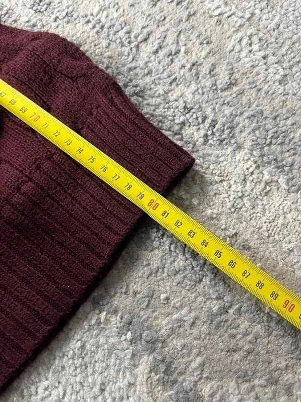 Suéter de lã com padrão de malha de cabo vermelho Bordeaux vintage Ralph Lauren tamanho G – photo 10